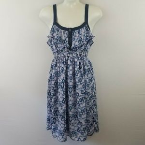I Love Ronson Womens Dress Blue Floral Smocked Zip